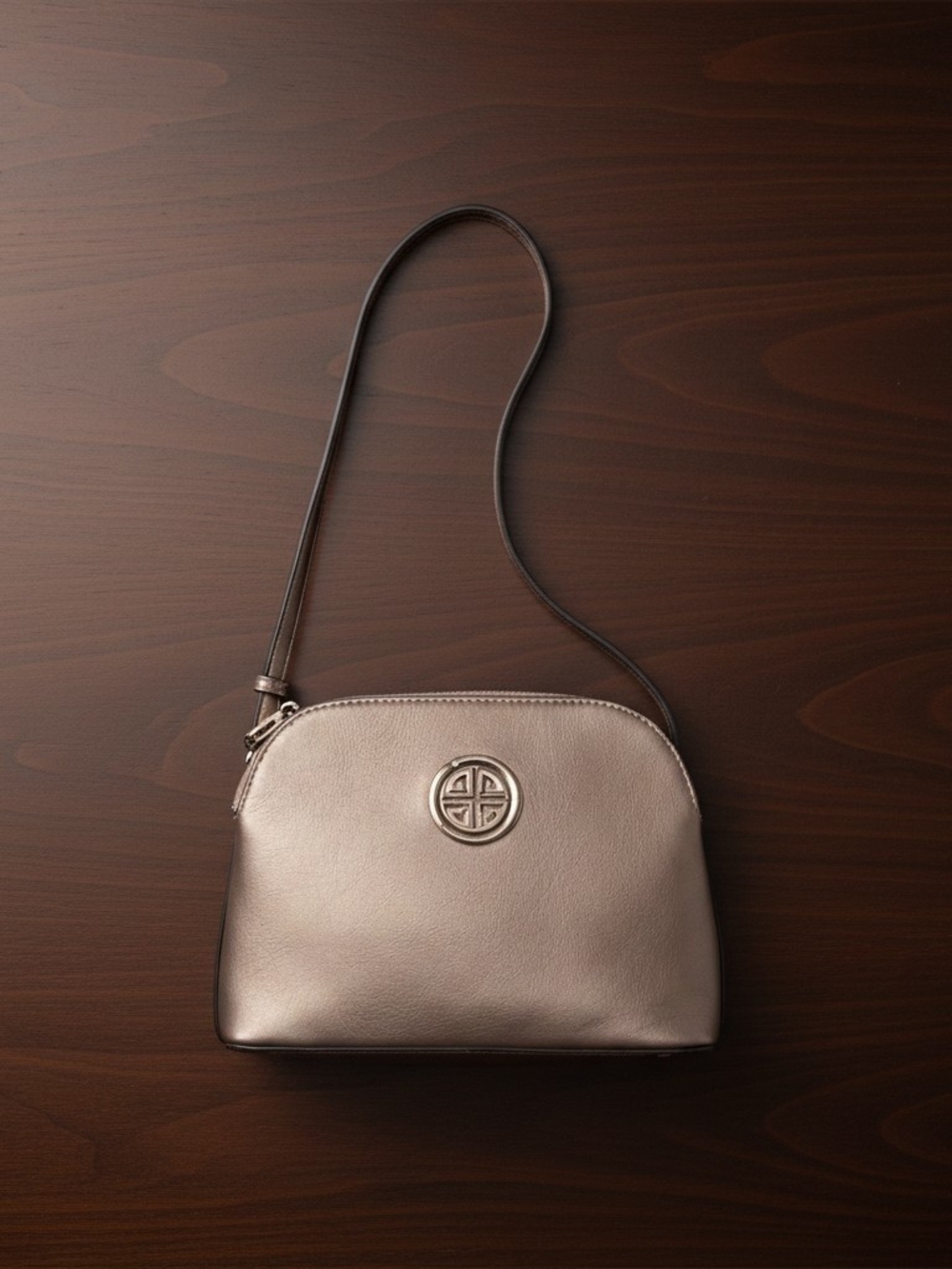 Metallic Gold Crossbody Bag with Signature Medallion
